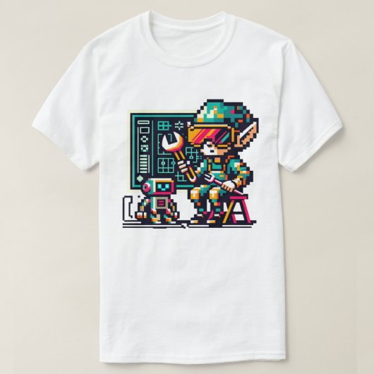 8-bits Cyberpunk Elf & Robot Retro Pixel Art Desig T-shirt (Design voorkant)