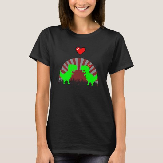 8-bits Dinosaur Pixel Gaming Couple 1 T-shirt (Voorkant)
