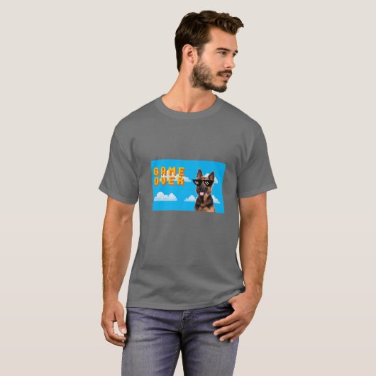8-bits game over German Shepherd T-shirt (Voorkant volledig)