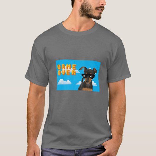 8-bits game over miniatuur Pinscher T-shirt (Voorkant)
