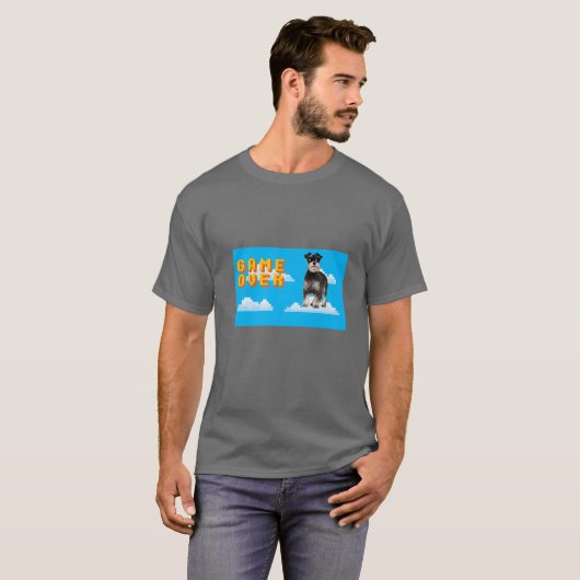 8-bits game over Miniatuur Schnauzer 2 T-shirt (Voorkant volledig)