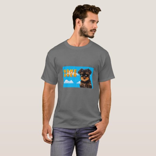8-bits game Over Yorkshire Terrier T-shirt (Voorkant volledig)