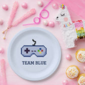 8-bits gamer Gender onthullen Team Blue Papieren Bordje (Feest)