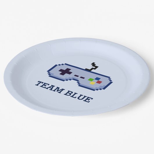 8-bits gamer Gender onthullen Team Blue Papieren Bordje (Gekanteld)