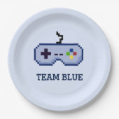 8-bits gamer Gender onthullen Team Blue Papieren Bordje (Voorkant)