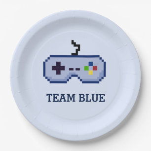 8-bits gamer Gender onthullen Team Blue Papieren Bordje