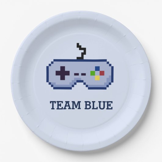 8-bits gamer Gender onthullen Team Blue Papieren Bordje (Voorkant)