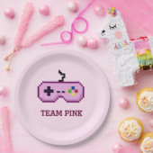 8-bits gamer Gender onthulling team roze Papieren Bordje (Feest)