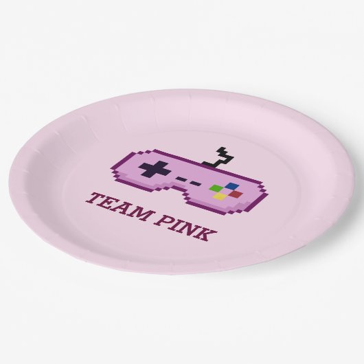 8-bits gamer Gender onthulling team roze Papieren Bordje (Gekanteld)