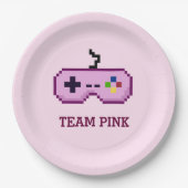 8-bits gamer Gender onthulling team roze Papieren Bordje (Voorkant)