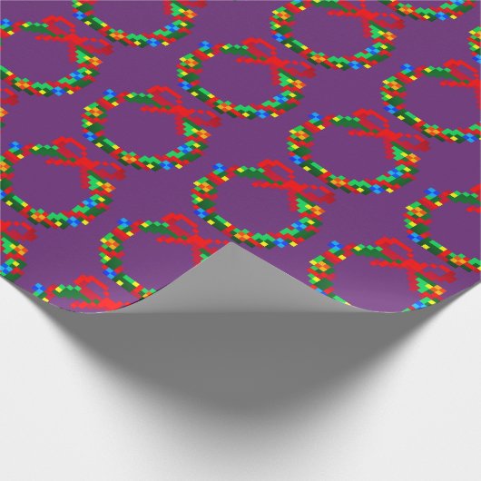 8-bits Groene advent met paarse achtergrond Cadeaupapier (Hoek)