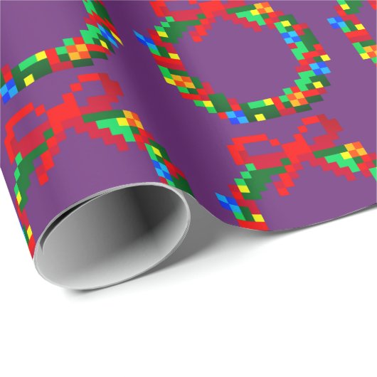 8-bits Groene advent met paarse achtergrond Cadeaupapier (Rol Hoek)