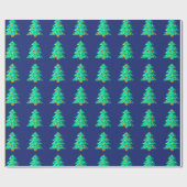8-bits groene kerstboom met blauwe achtergrond cadeaupapier (Vlak)