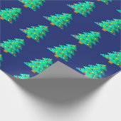 8-bits groene kerstboom met blauwe achtergrond cadeaupapier (Hoek)