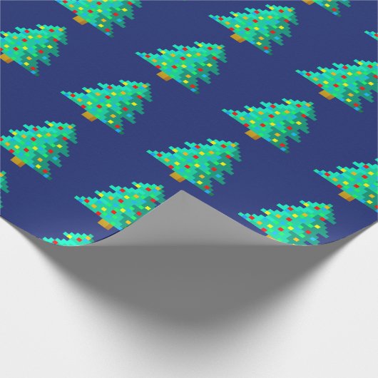 8-bits groene kerstboom met blauwe achtergrond cadeaupapier (Hoek)
