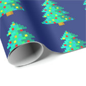 8-bits groene kerstboom met blauwe achtergrond cadeaupapier (Rol Hoek)