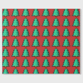 8-bits groene kerstboom met rode achtergrond cadeaupapier (Vlak)