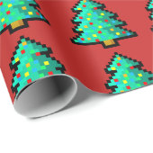 8-bits groene kerstboom met rode achtergrond cadeaupapier (Rol Hoek)