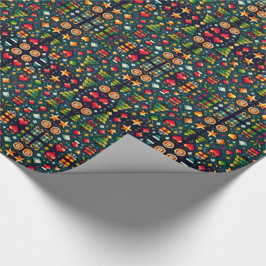 8-bits kerst retro pixel geeky wrapping papier (Hoek)