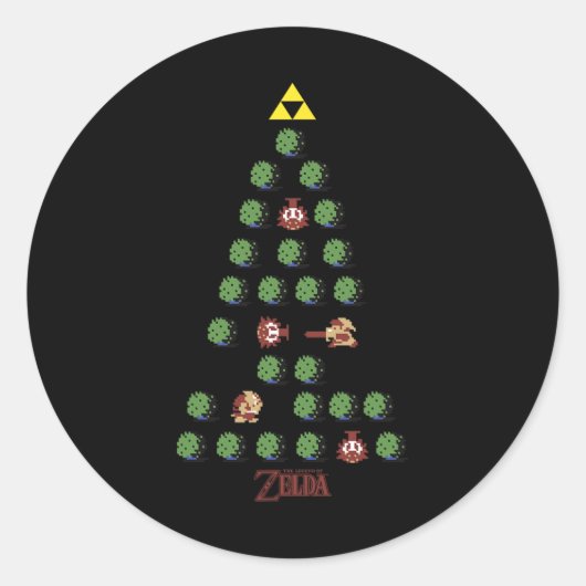 8-bits kerstboom ronde sticker (Voorkant)