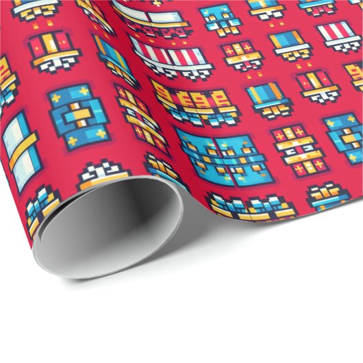 8-bits kerstcadeau cadeaupapier (Rol Hoek)