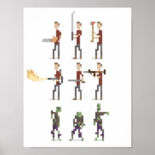 8-bits Mini Zombie Apocalypse Pixel Art Poster (Voorkant)