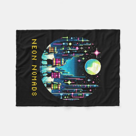 8-bits Neon Nomads - Cyberpunk City Adventure Fleece Deken (Voorkant (Horizontaal))