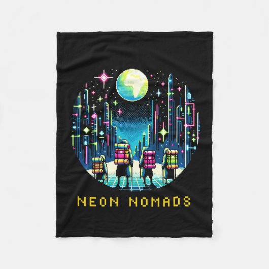 8-bits Neon Nomads - Cyberpunk City Adventure Fleece Deken (Voorkant)