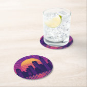 8-bits neonstadspasje ronde kartonnen onderzetter (Insitu)