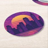 8-bits neonstadspasje ronde kartonnen onderzetter (Gebogen)