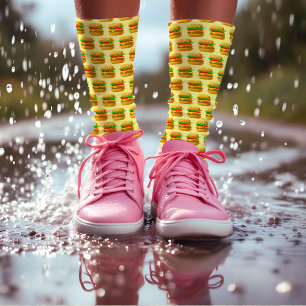 8-bits Pixel Burger - Quirky Geek Yellow Sokken