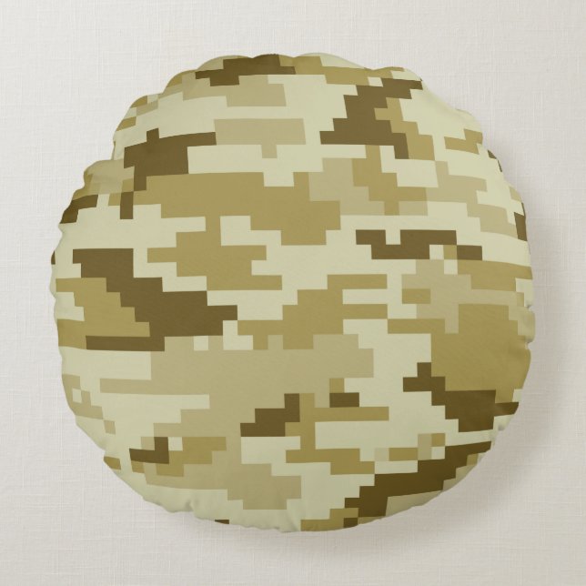 8-bits Pixel Digital Desert Camouflage / Camo Rond Kussen (Voorkant)