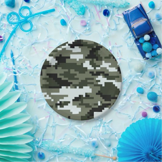 8-bits Pixel Digital Urban Camouflage / Camo Papieren Bordje (Feest)