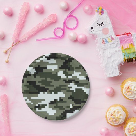 8-bits Pixel Digital Urban Camouflage / Camo Papieren Bordje (Feest)