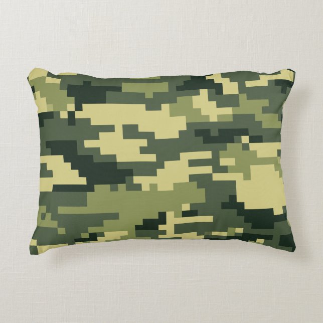 8-bits Pixel Digital Woodland Camouflage / Camo Accent Kussen (Voorkant)