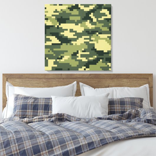 8-bits Pixel Digital Woodland Camouflage / Camo Canvas Afdruk (Insitu (Slaapkamer))