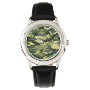 8-bits Pixel Digital Woodland Camouflage / Camo Horloge