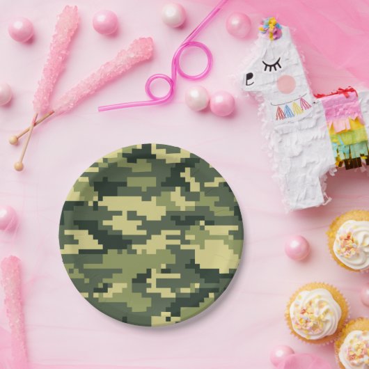8-bits Pixel Digital Woodland Camouflage / Camo Papieren Bordje (Feest)
