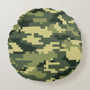 8-bits Pixel Digital Woodland Camouflage / Camo Rond Kussen