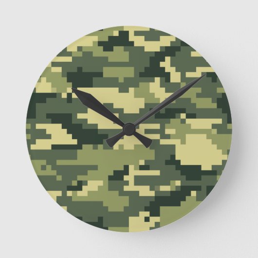 8-bits Pixel Digital Woodland Camouflage / Camo Ronde Klok (Voorkant)