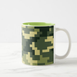8-bits Pixel Digital Woodland Camouflage / Camo Tweekleurige Koffiemok