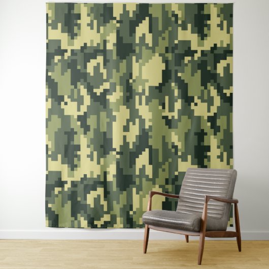 8-bits Pixel Digital Woodland Camouflage / Camo Wandkleed (In situ)