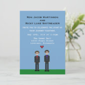 8-bits Pixel Gay Gamer Groom & Groom Wedding Invit Kaart (Staand voorkant)