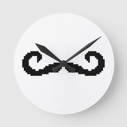8-bits Pixel Handlebar Mustache Ronde Klok (Voorkant)