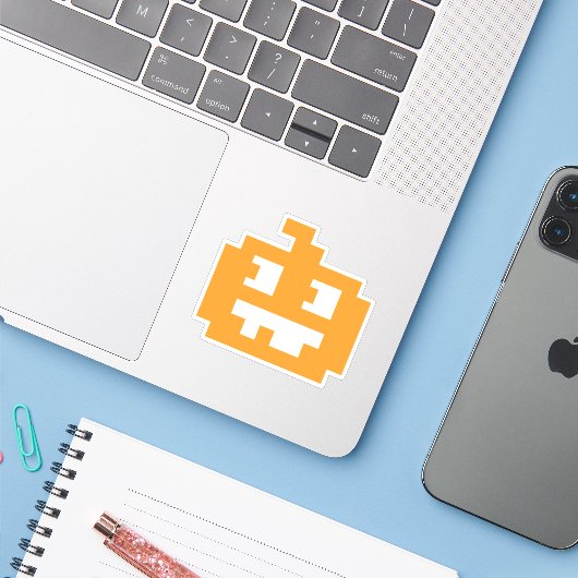 8-bits pixel Jack O' lantaarn pompoen hoofd Sticker (Laptop met iPhone)