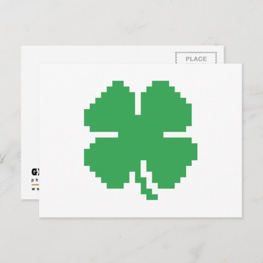 8-bits Pixel Lucky Four Leaf Clover Briefkaart (Voorkant / Achterkant)