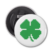 8-bits Pixel Lucky Four Leaf Clover Button Flesopener (Voorkant)