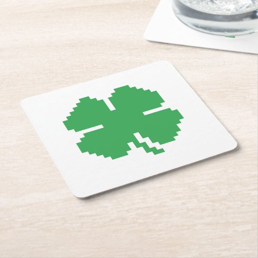 8-bits Pixel Lucky Four Leaf Clover Kartonnen Onderzetters (Schuin)