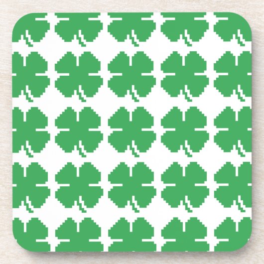 8-bits Pixel Lucky Four Leaf Clover Onderzetter (Voorkant)