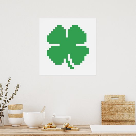 8-bits Pixel Lucky Four Leaf Clover Poster (Keuken)